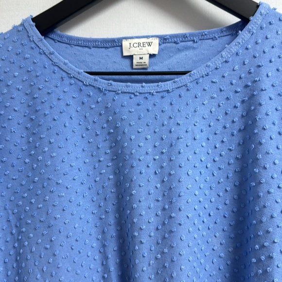 J.Crew Light Blue Polka Dot Textured Top Flutter Sleeves Crew Neck Women’s Med. - Picture 5 of 7